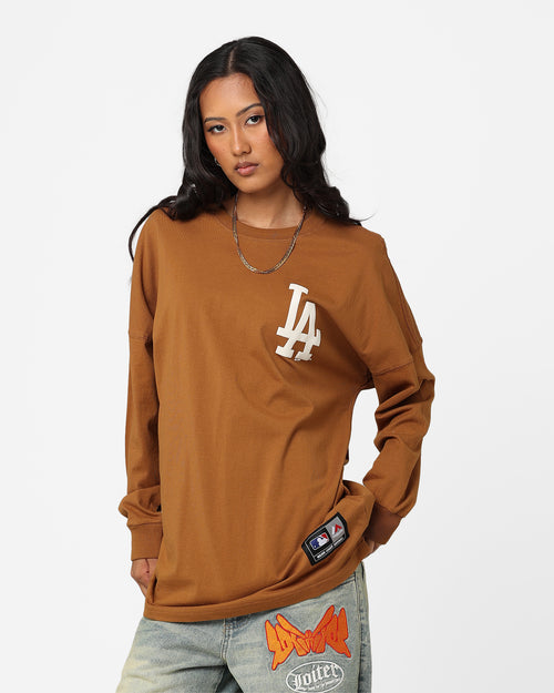 Majestic Athletic Women's Los Angeles Dodgers Oversized Hiri Long Sleeve T-Shirt Chocolate