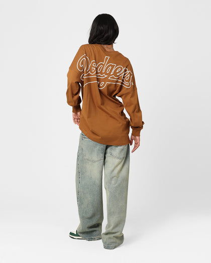 Majestic Athletic Women's Los Angeles Dodgers Oversized Hiri Long Sleeve T-Shirt Chocolate