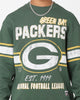Majestic Athletic Green Bay Packers Stripe Crest Crewneck Dark Cedar