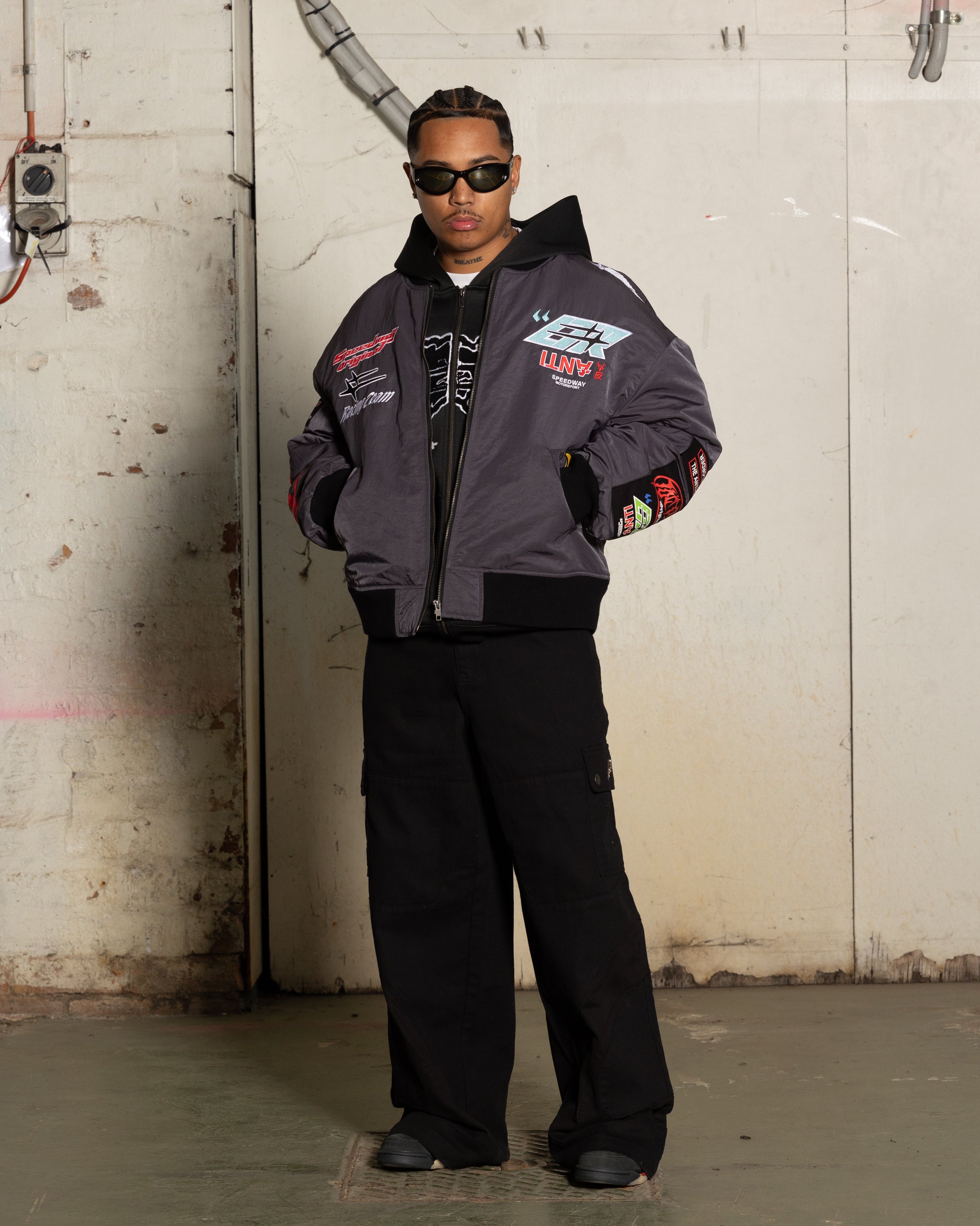 Loiter X The Anti Order Racer Bomber Jacket Charcoal | Culture