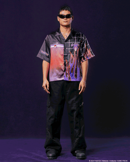 Pokémon By Loiter Gengar Split Button Up Shirt Black/Purple Pokémon By Loiter Gengar Split Button Up Shirt Black/Purple
