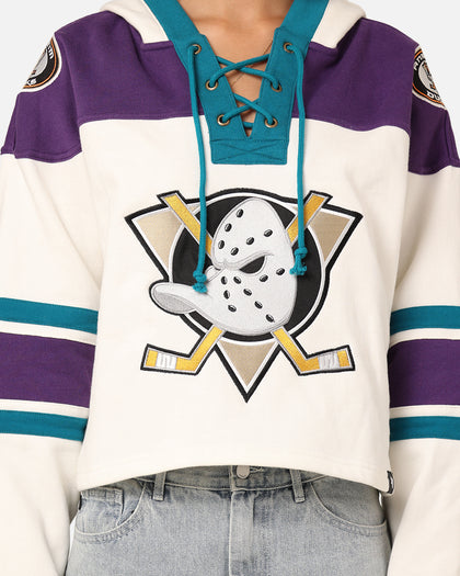 47 Brand Women's Anaheim Ducks Cropped Lacer Hoodie White Wash