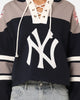47 Brand Women's New York Yankees Cropped Lacer Hoodie Fall Navy