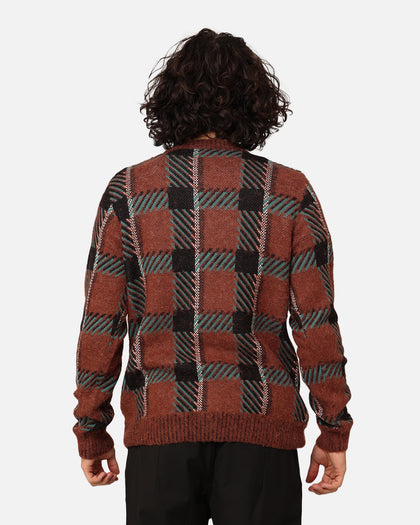 Fred Perry Glitch Tartan Cardigan Whisky Brown