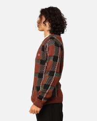Fred Perry Glitch Tartan Cardigan Whisky Brown