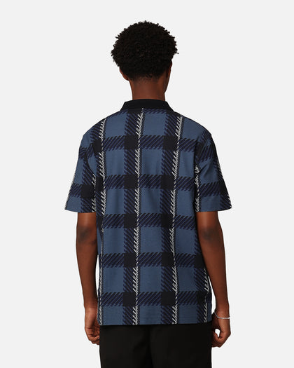 Fred Perry Glitch Tartan Zip Neck Polo Shirt Midnight Blue