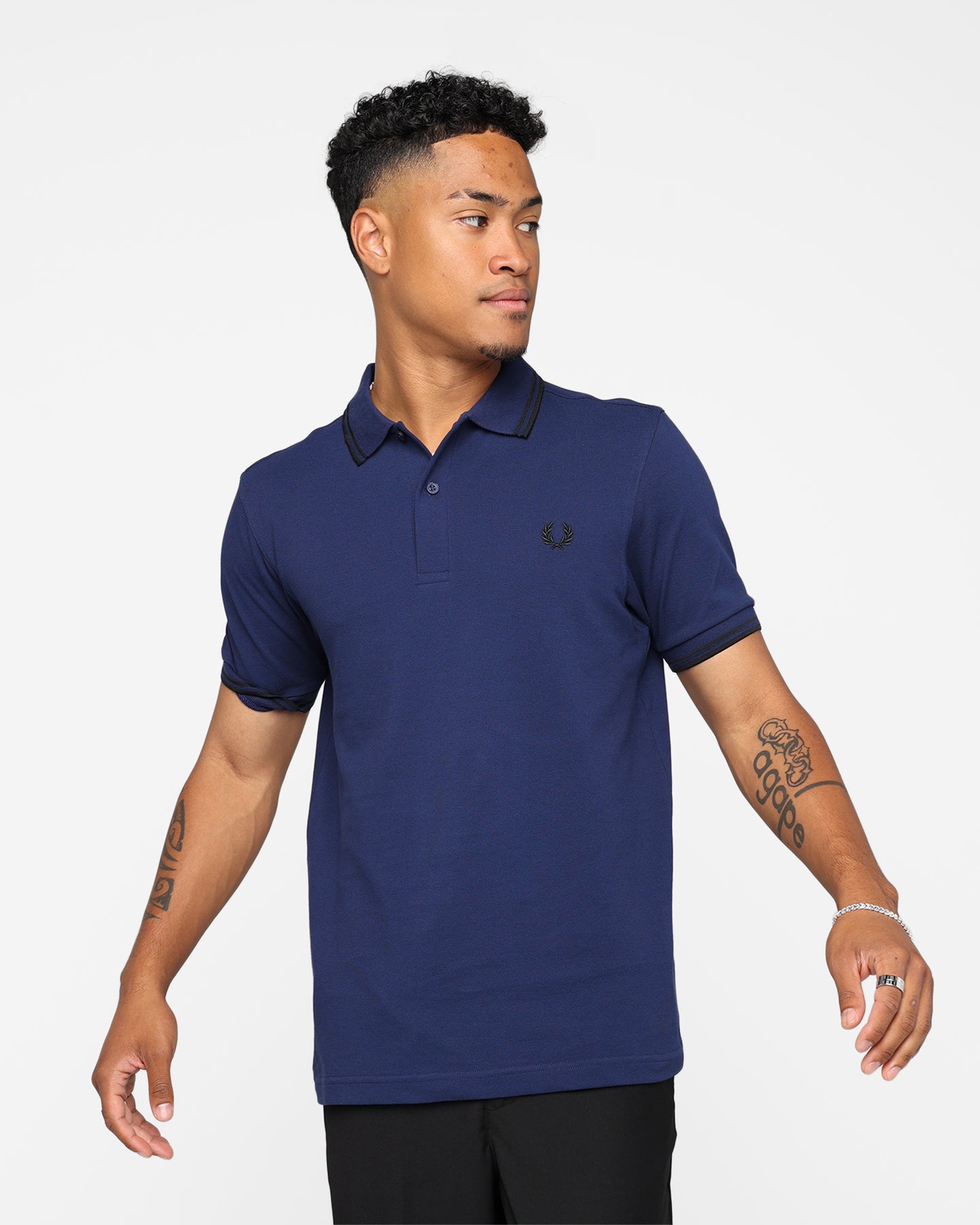 FRED PERRY ネイビー ポロシャツ M12 - Navy / Ice / Ice | The Fred Perry Shirt | Men's Short & Long