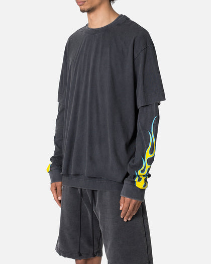 MNML Flame Double Layer Long Sleeve T-Shirt Black