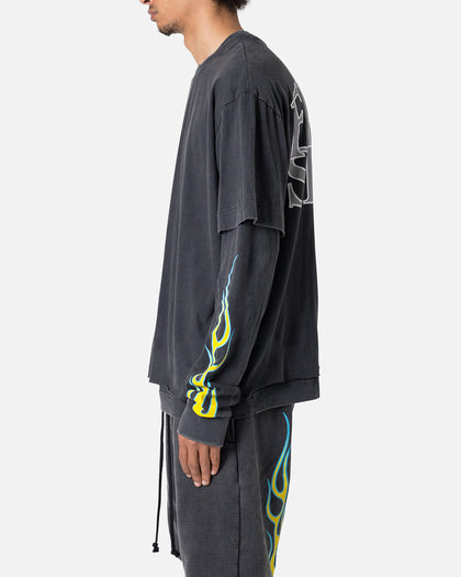 MNML Flame Double Layer Long Sleeve T-Shirt Black