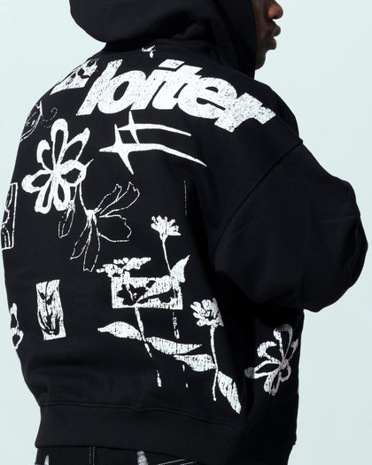 Loiter Flower Bed Zip Hoodie Black