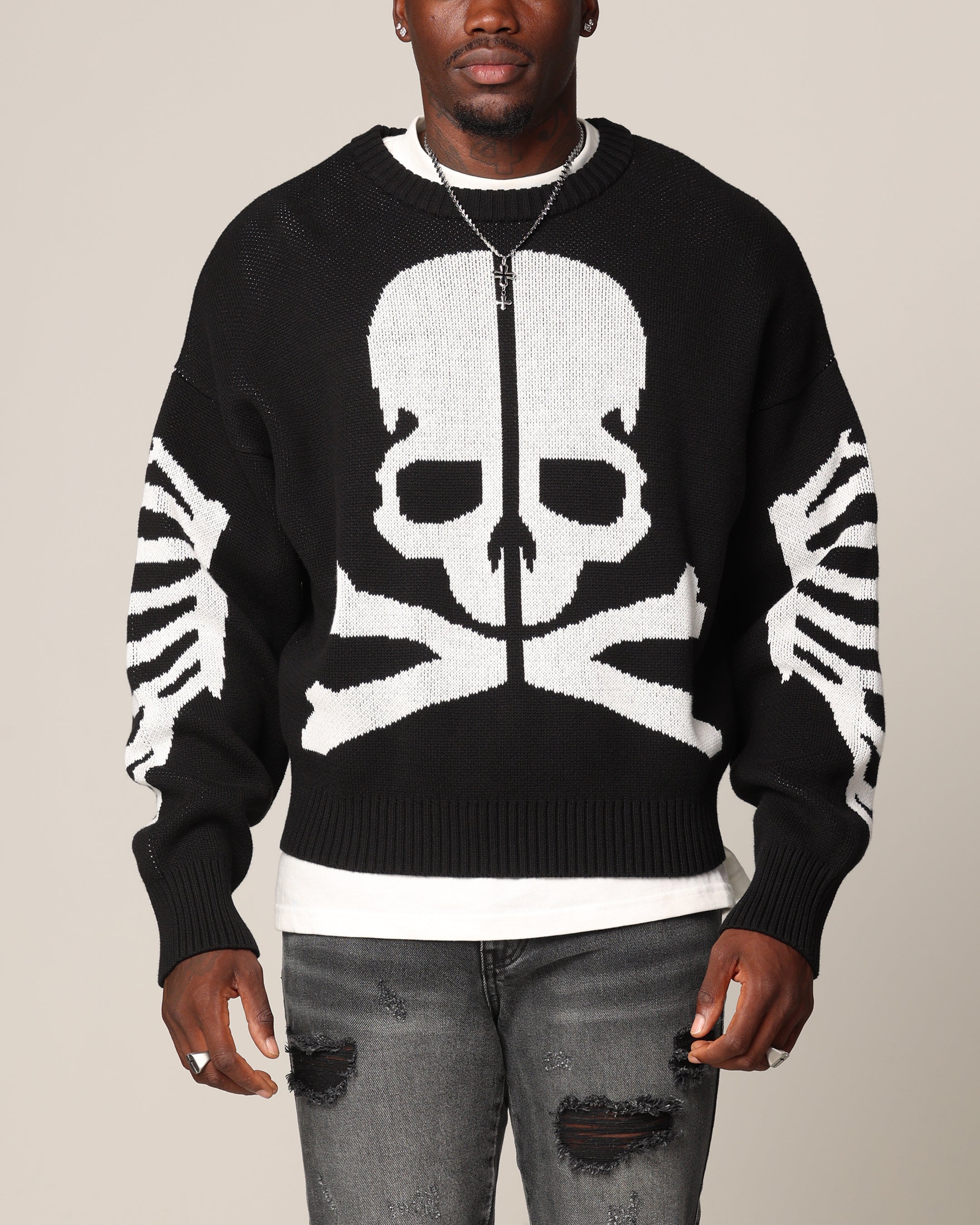 Saint Morta Lovely Bones Crewneck Sweater Black/White | Culture