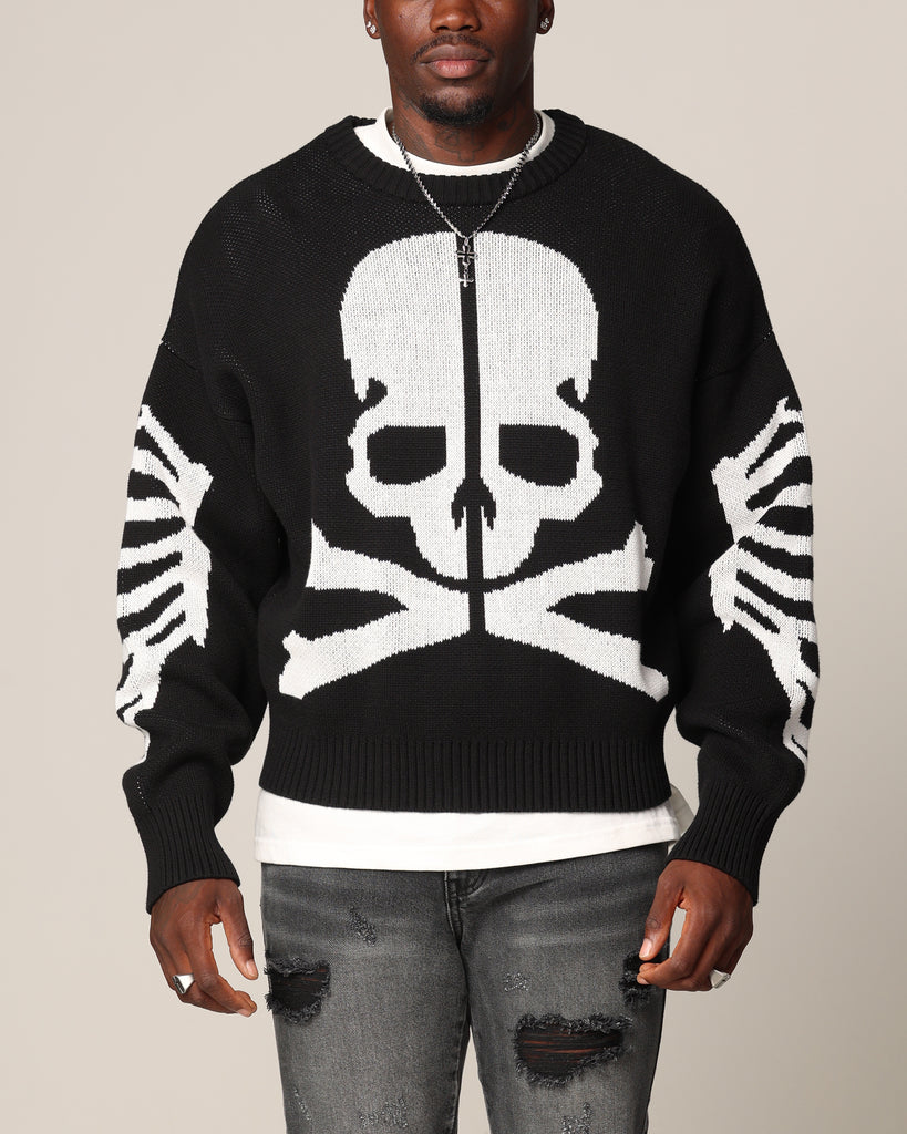 Saint Morta Lovely Bones Crewneck Sweater Black/White | Culture