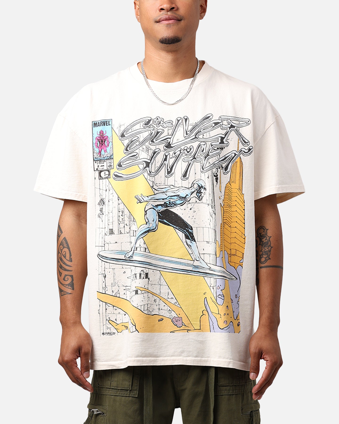 Marvel Silver Surfer Heavyweight T-Shirt Off White | Culture Kings US