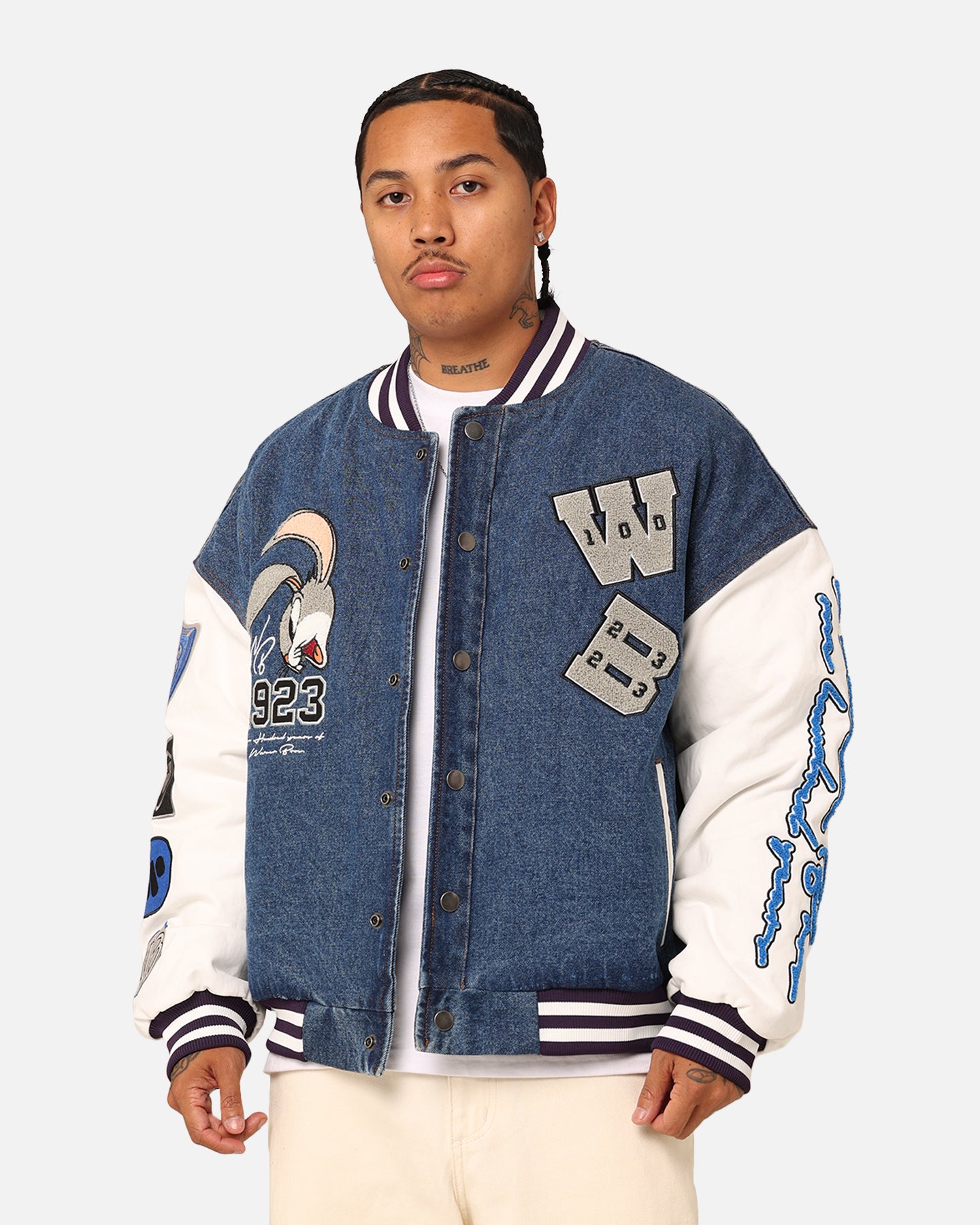Warner Bros. ナイロンジャケット American Thrift X Warner Bros. 100 Years Varsity Jacket Blue/Cream