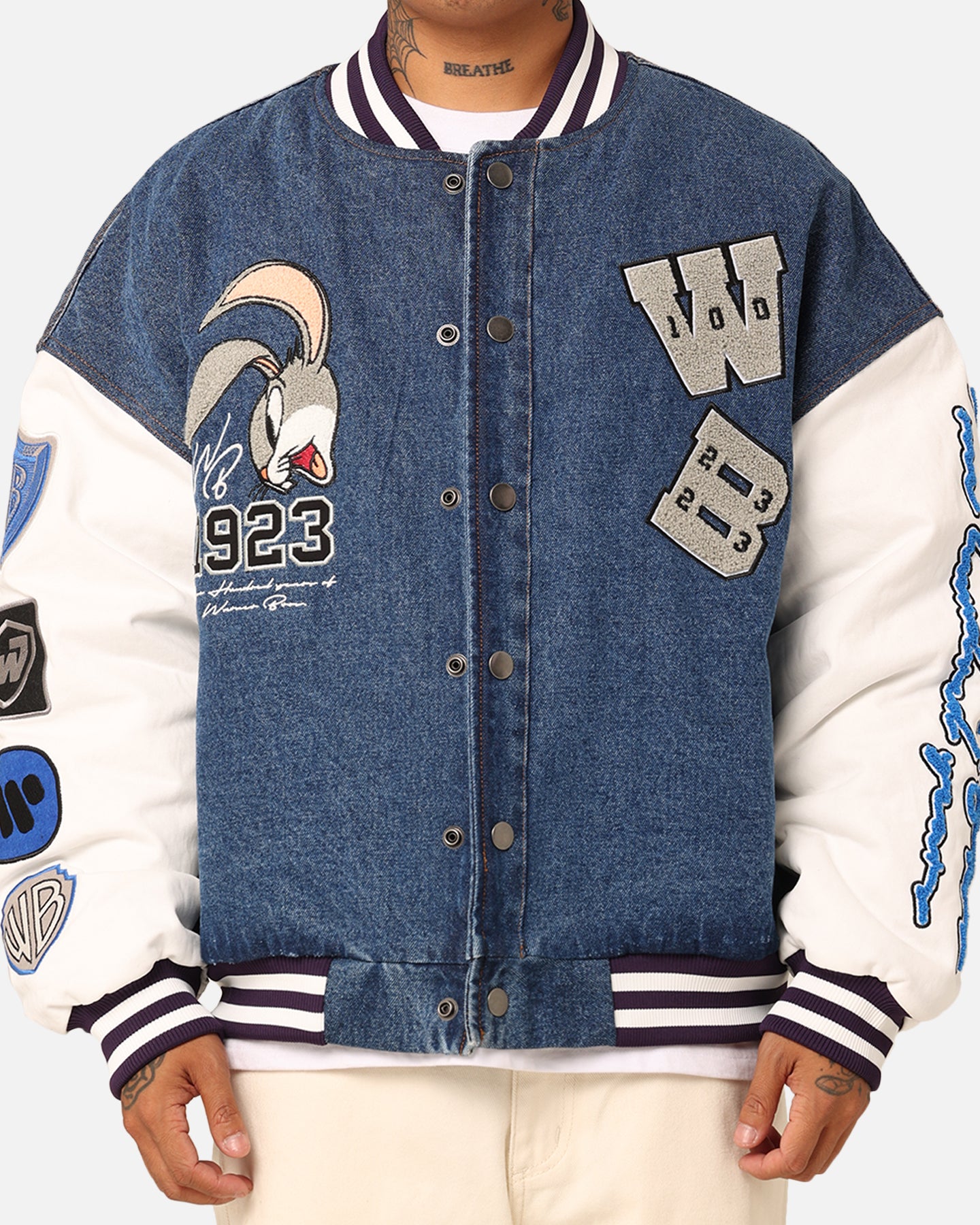 American Thrift X Warner Bros. 100 Years Varsity Jacket Blue/Cream