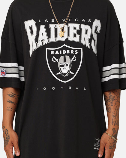 Majestic Athletic Las Vegas Raiders Vintage Sport Striped Sleeve T-Shirt Faded Black