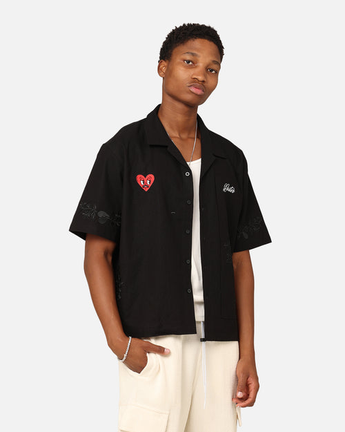 Loiter Oasis Embroidered Button Up Shirt Black