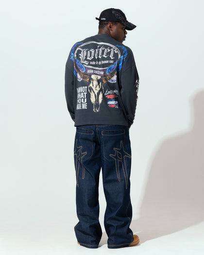 Loiter Repressed Box Long Sleeve T-Shirt Charcoal