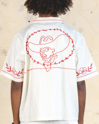 404 Frontier Embroidered Button Up Shirt Off White