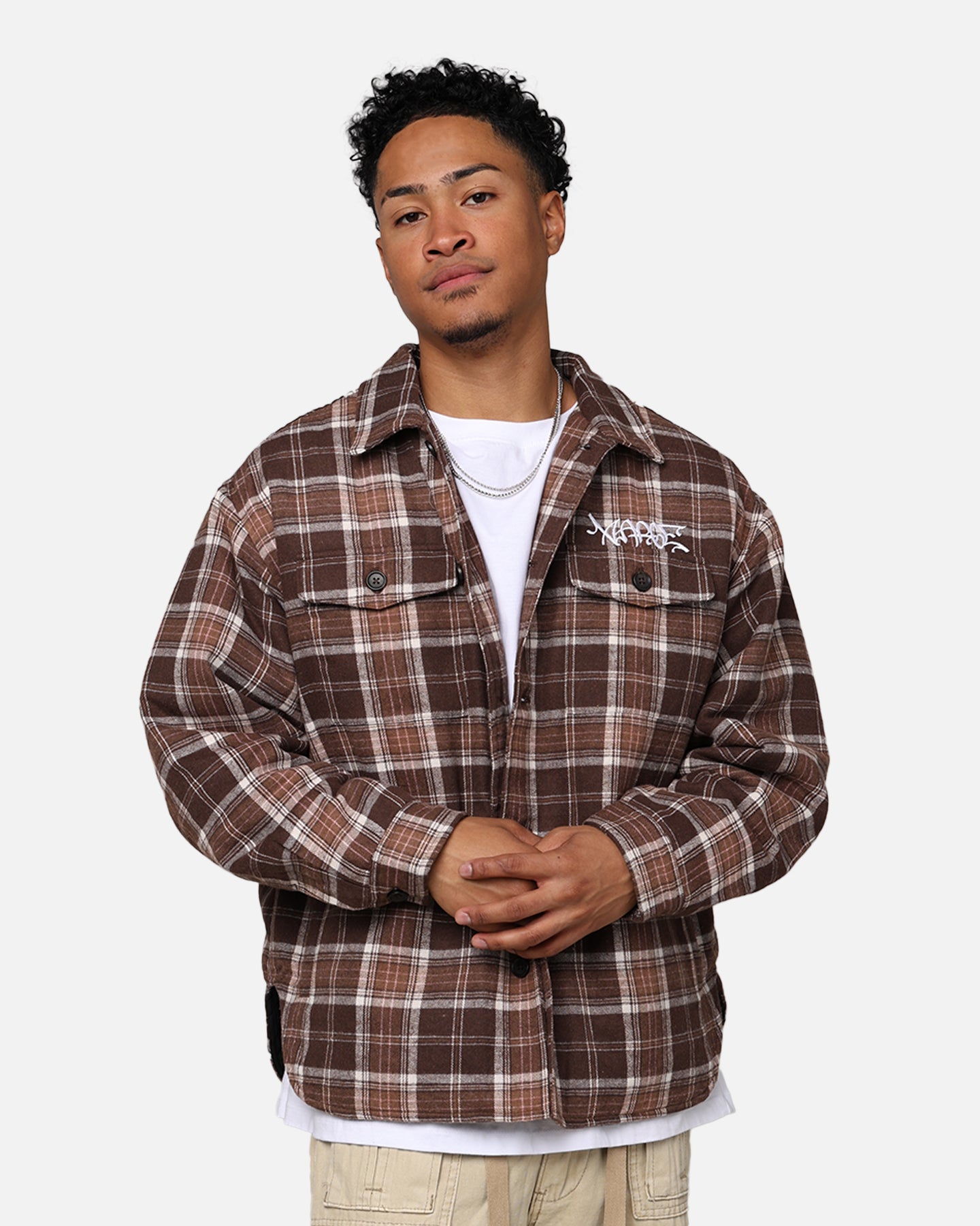 LÝFT OVERSIZE FLANNEL SHIRT - BROWN X-Large Quilted Flannel Shirt Brown | Culture Kings US