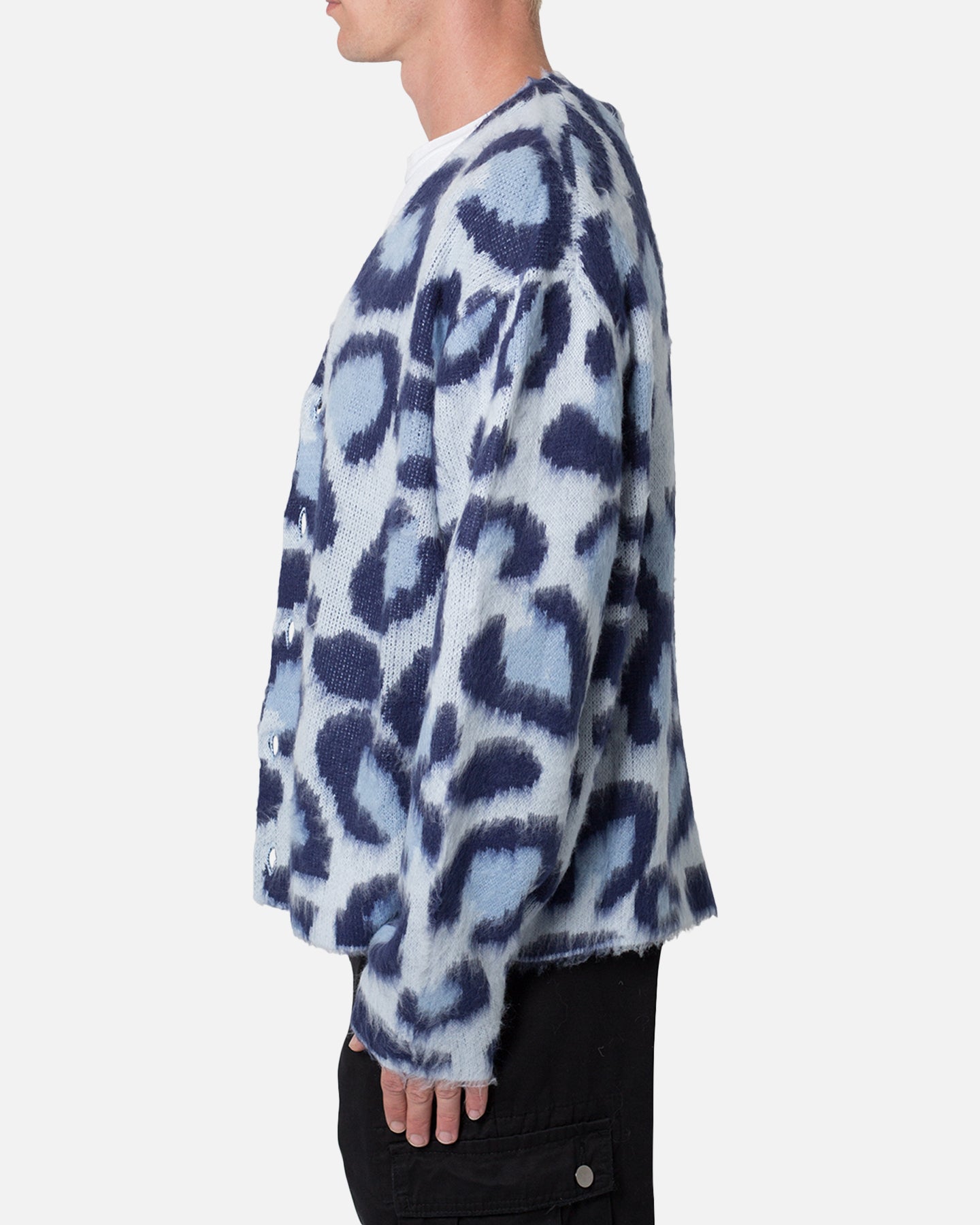 MNML Mohair Leopard Cardigan Sweater Blue | Culture Kings US