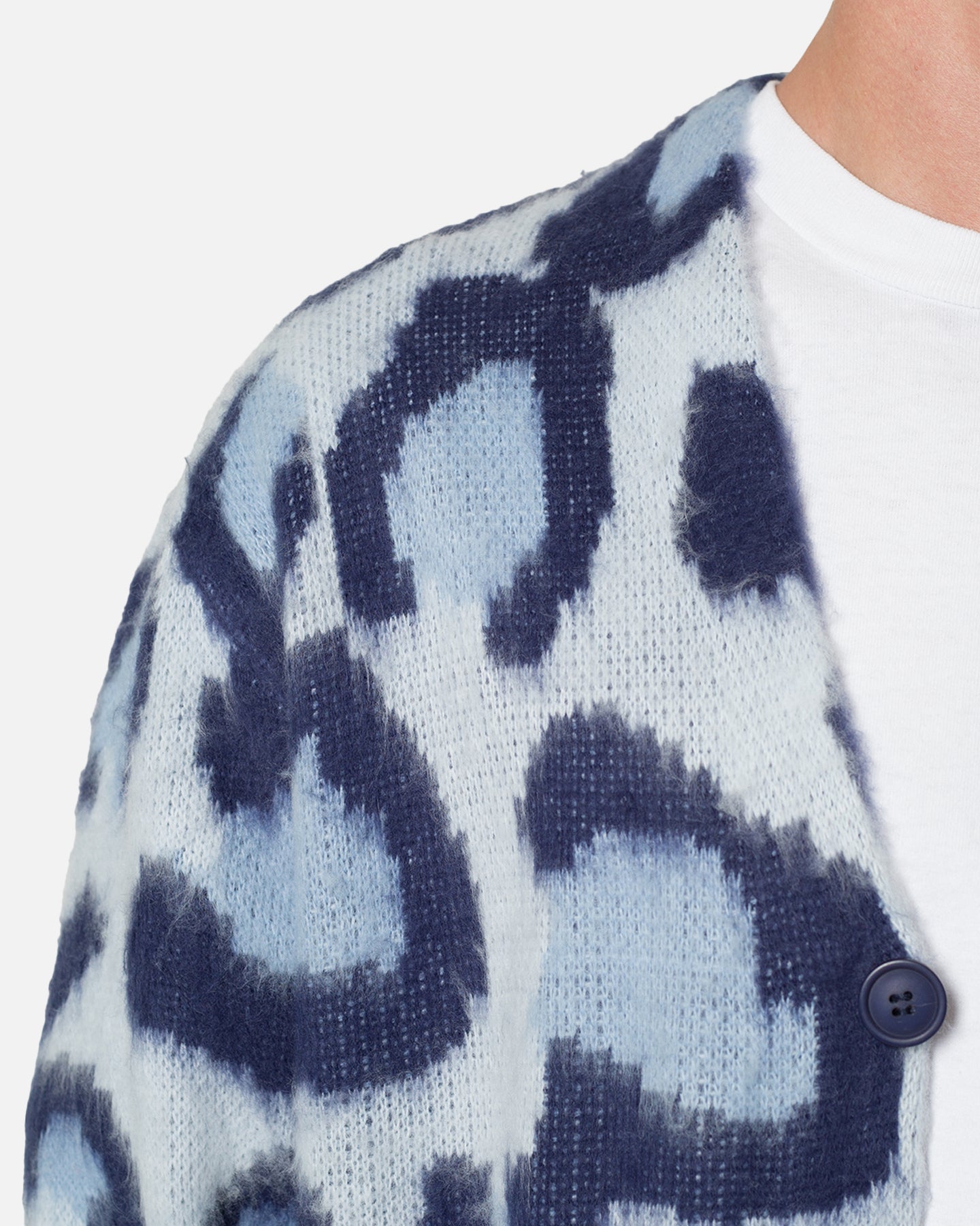 MNML Mohair Leopard Cardigan Sweater Blue | Culture Kings US