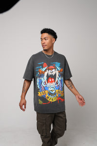 American Thrift X Looney Tunes Taz Motorcycles Heavyweight Vintage T-Shirt Black Wash