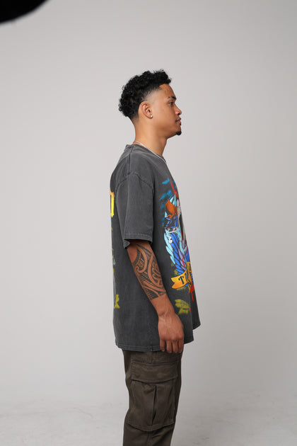 American Thrift X Looney Tunes Taz Motorcycles Heavyweight Vintage T-Shirt Black Wash