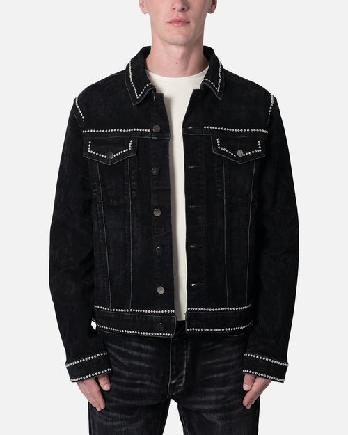 MNML Studded Suede Denim Jacket Black
