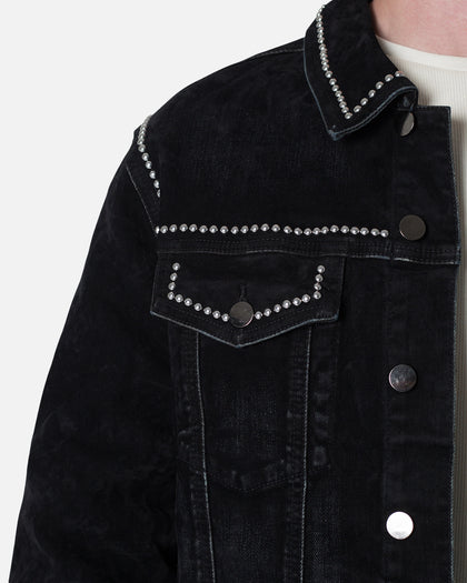 MNML Studded Suede Denim Jacket Black