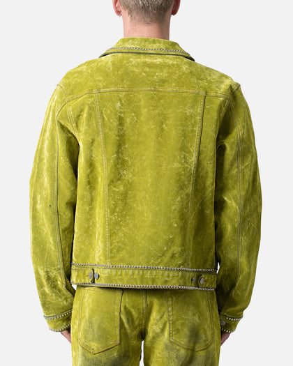 MNML Studded Suede Denim Jacket Green