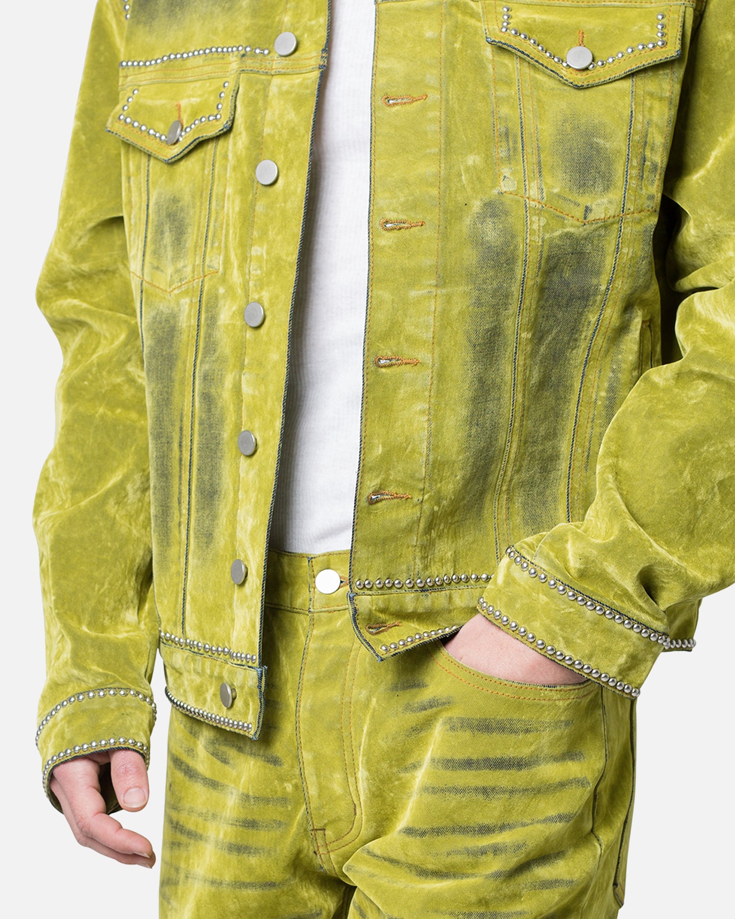 MNML Studded Suede Denim Jacket Green | Culture Kings US