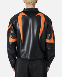 MNML Cropped Leather Race Jacket Black/Orange