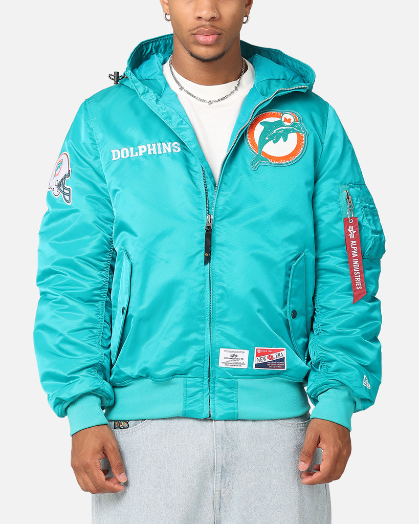 New Era Miami Dolphins Alpha Industries L-2B Hooded Bomber Jacket
