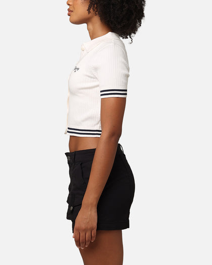 Tommy Jeans Women's Cropped Script Rib Polo Shirt Ancient White