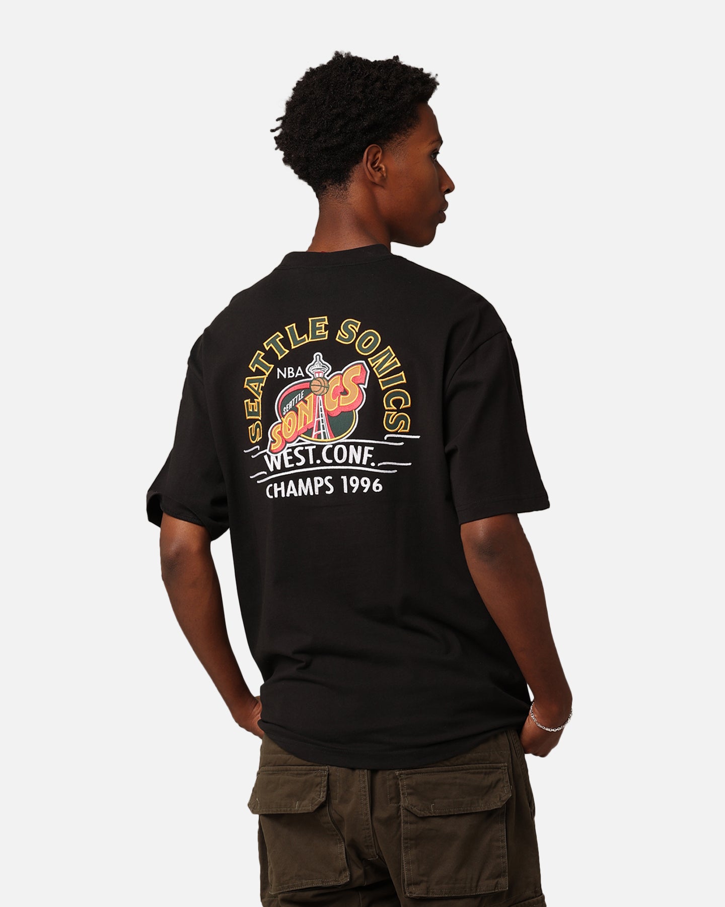 Mitchell & Ness Seattle Sonics Arch T-Shirt Faded Black | Culture