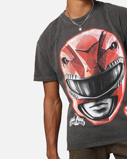 American Thrift X Power Rangers Red Ranger Big Head Heavyweight Vintage T-Shirt Black Wash