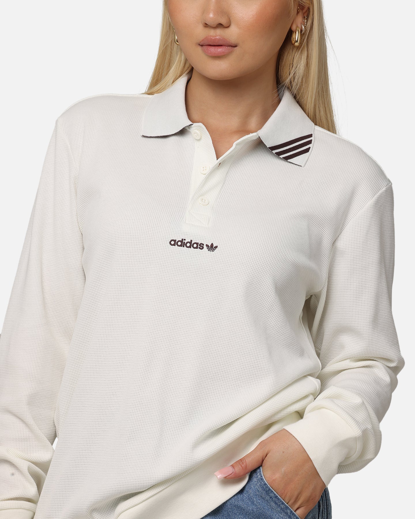 Adidas Long Sleeve Polo Shirt Off White | Culture Kings US