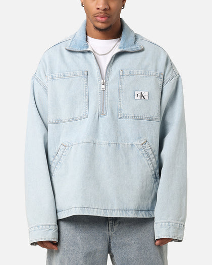 Calvin Klein Denim Pop Over Quarter Zip Jacket Light Blue