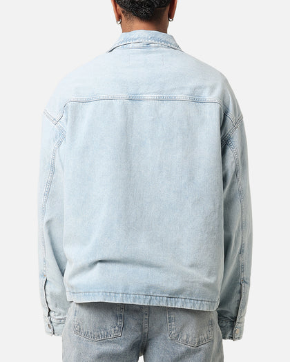 Calvin Klein Denim Pop Over Quarter Zip Jacket Light Blue