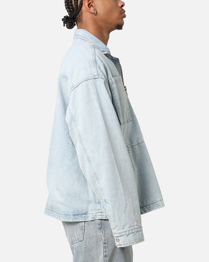 Calvin Klein Denim Pop Over Quarter Zip Jacket Light Blue