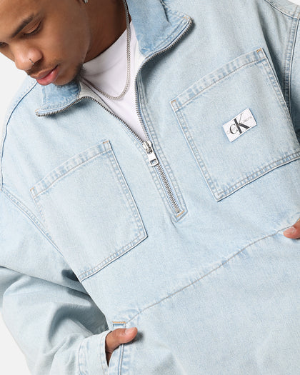 Calvin Klein Denim Pop Over Quarter Zip Jacket Light Blue