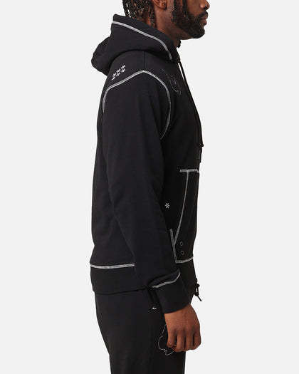 Felt Contrast Stitched Full Zip Hoodie Black