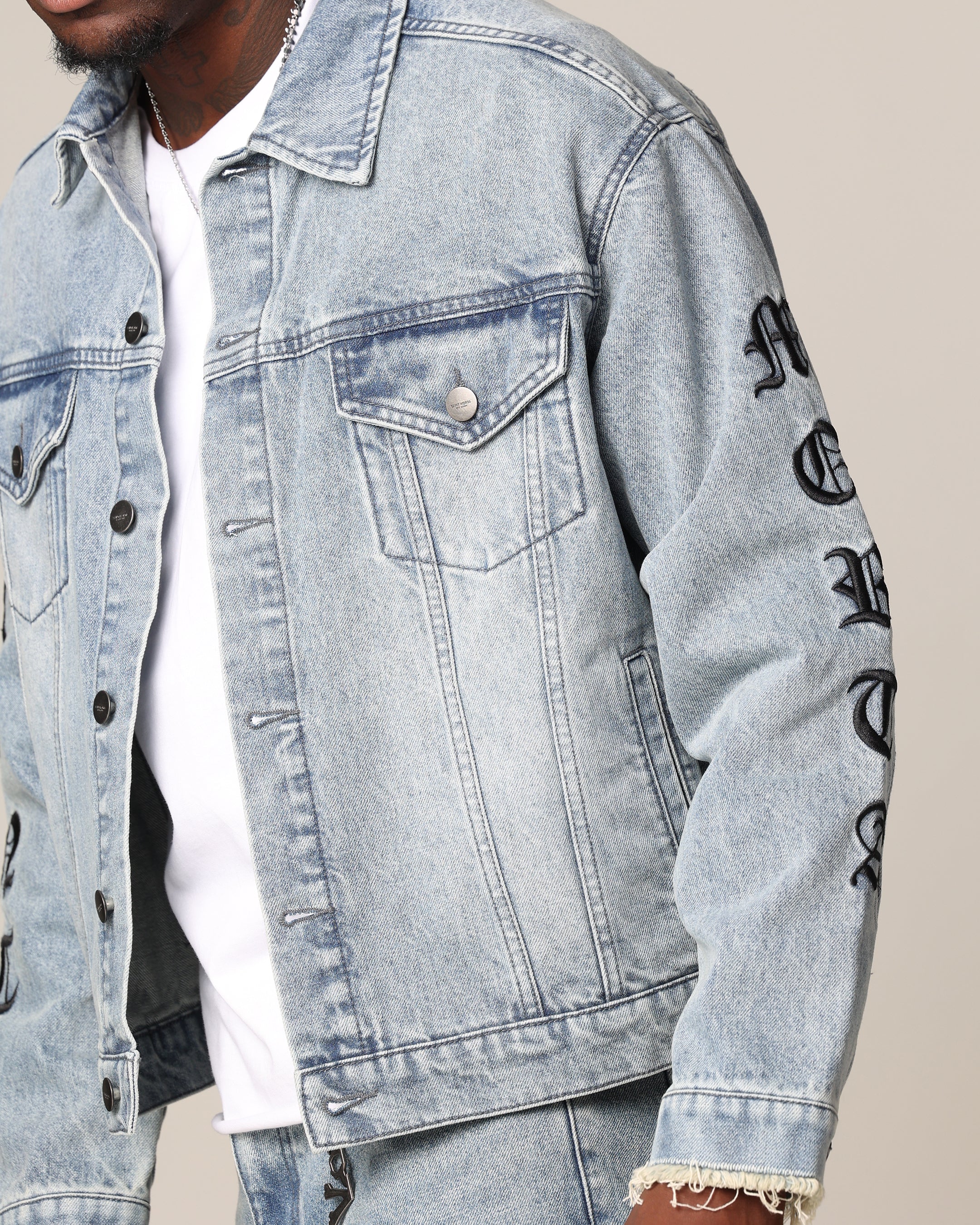 Saint Morta Rip Gothic Cutoff Denim Jacket Superwash Blue