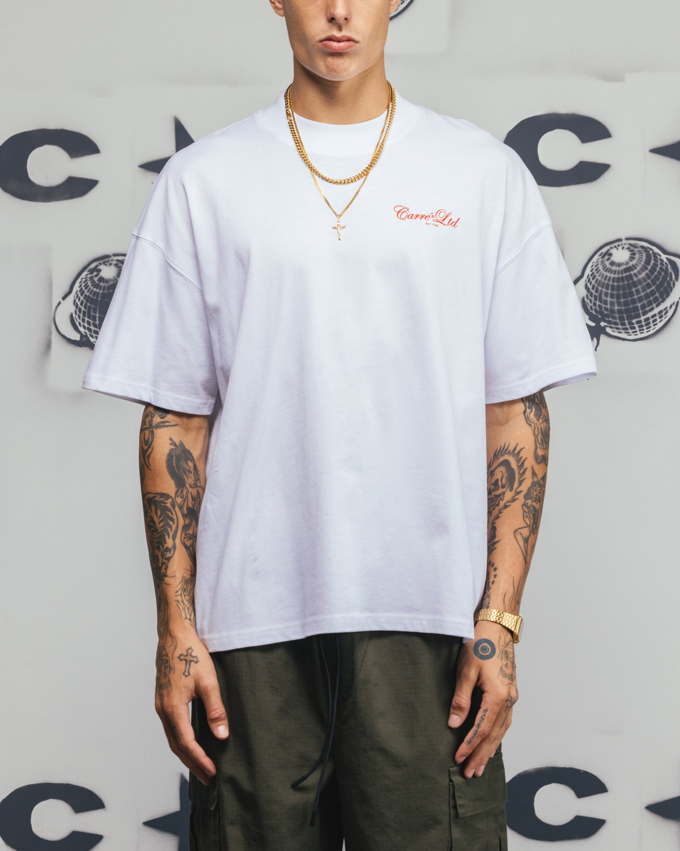 Carre Side Script Oversized T-Shirt White/Red | Culture Kings US