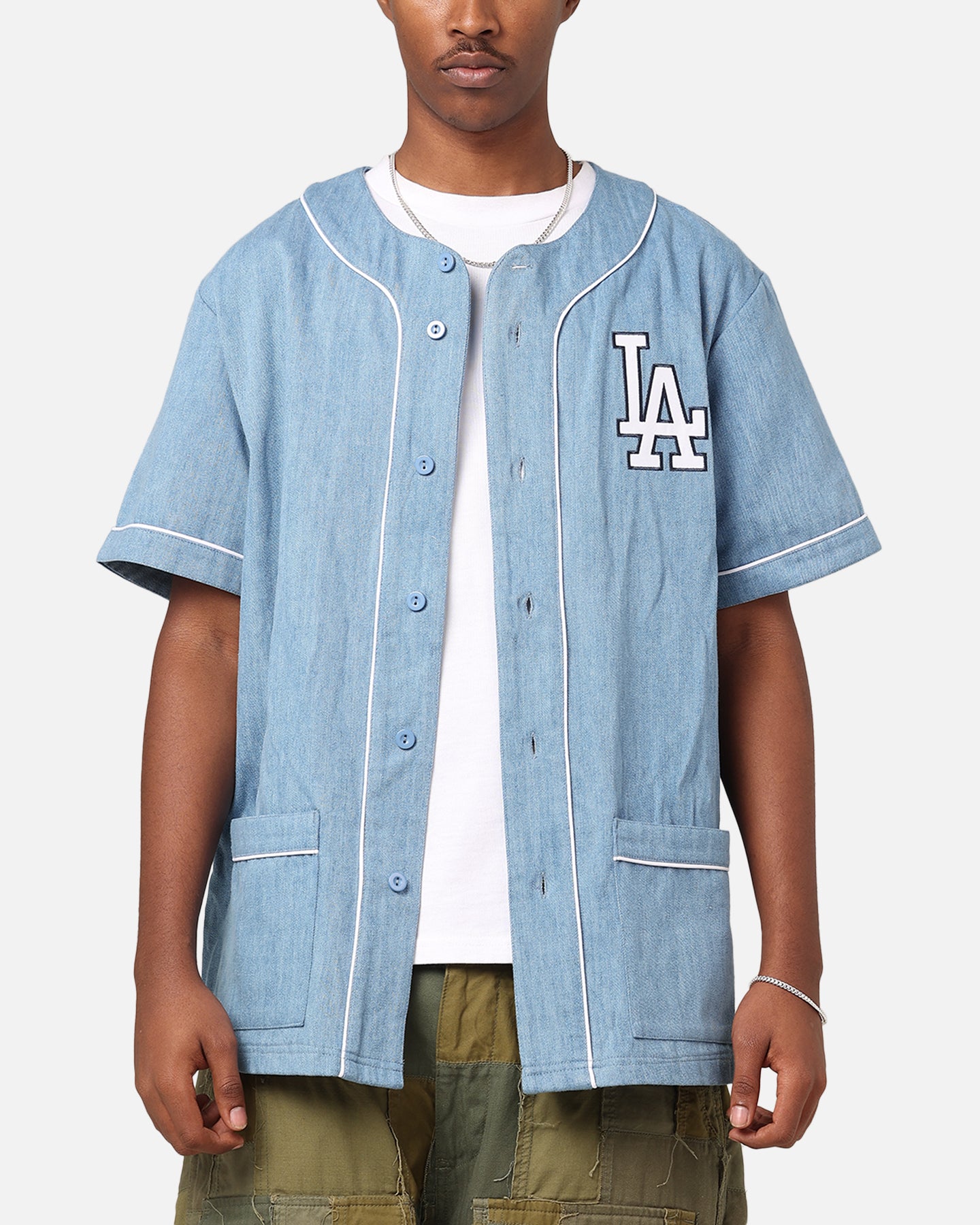 Majestic Athletic Los Angeles Dodgers Denim Button Up Shirt Washed