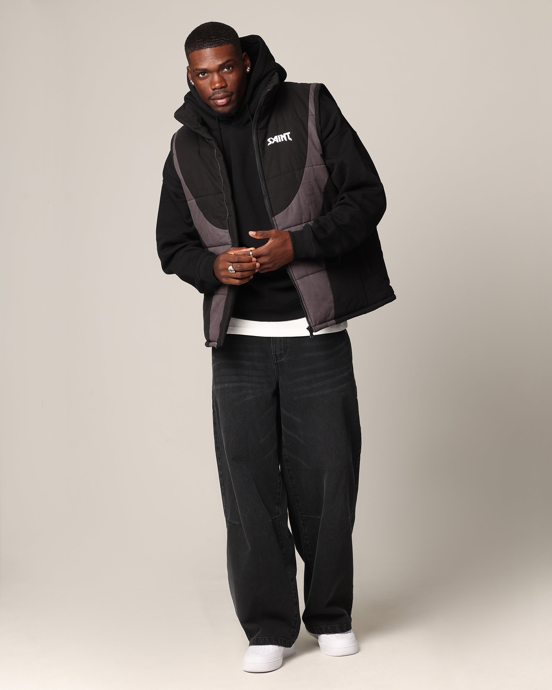 Saint Morta Rage Puffer Vest Black/Grey | Culture Kings US