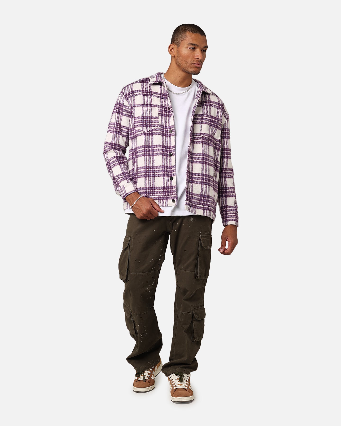XXIII Darby Plaid Shacket Purple/White | Culture Kings US