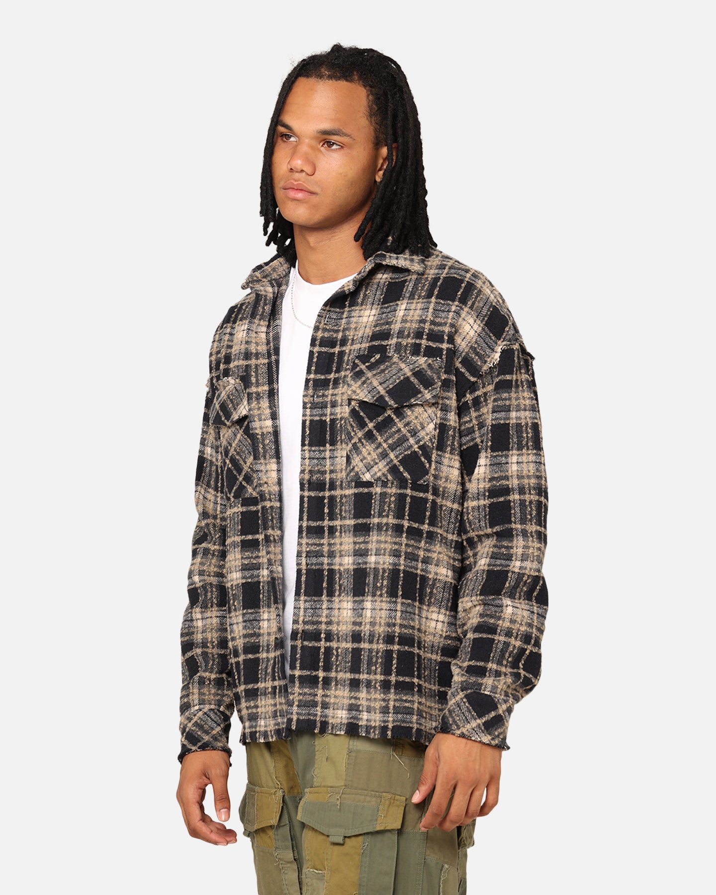 XXIII Distressed Flannel Jacket Navy/Cream | Culture Kings US