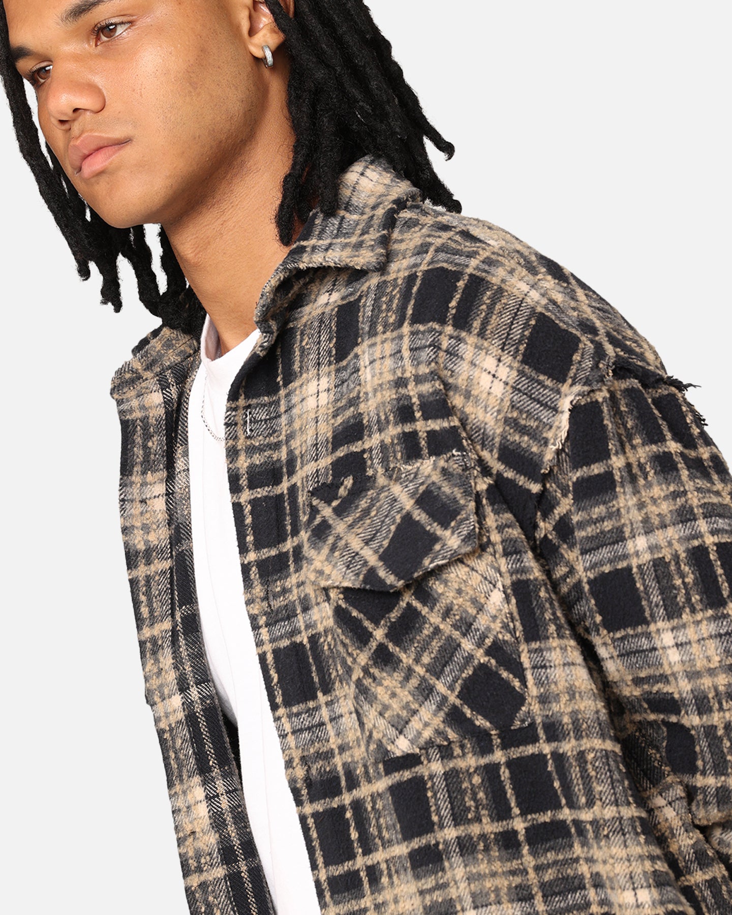 XXIII Distressed Flannel Jacket Navy/Cream | Culture Kings US